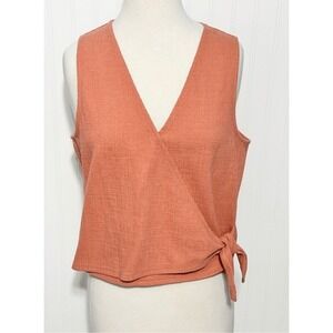 Madewell Women's Sleeveless Wrap Tie Tank Top Sweet V-Neck Dahlia‎ Peach Large